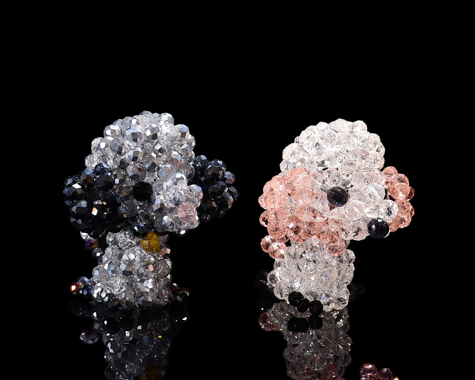 Crystal Beaded Teddy Dog Figurines Handmade Crystal Dog Gift Set