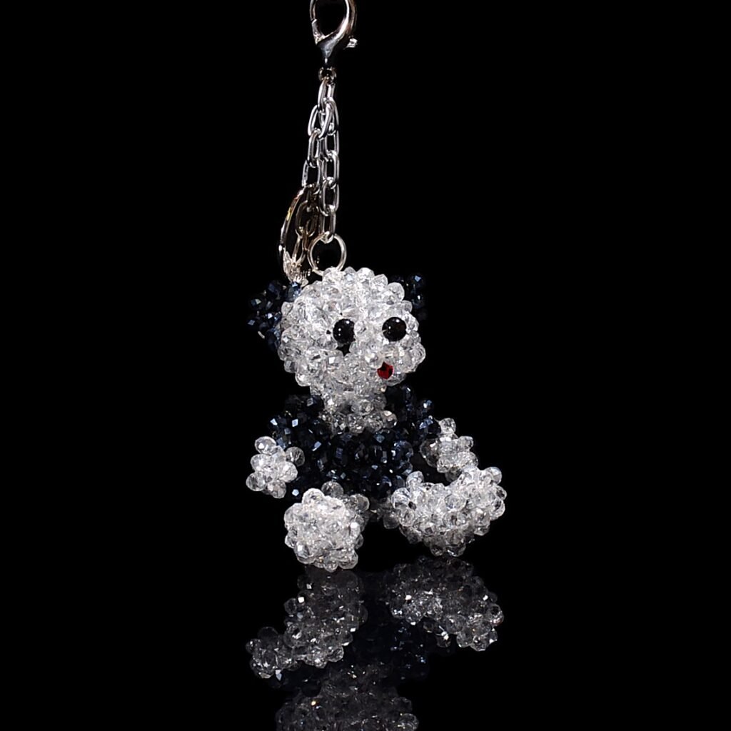 Mini Crystal Teddy Bear Keychain Crystal Beaded Charm Side View