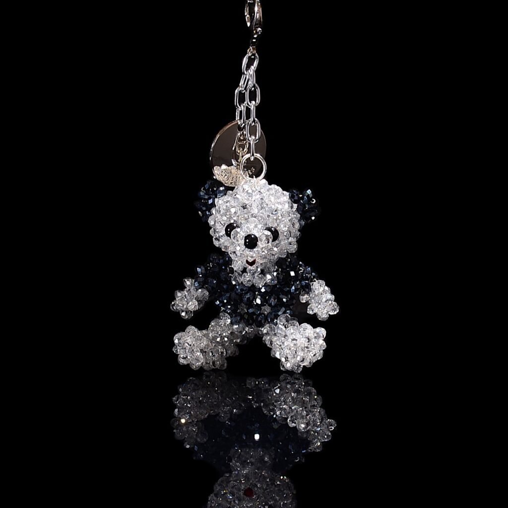 Mini Crystal Teddy Bear Keychain Handmade Crystal Bead Bag Charm Front View