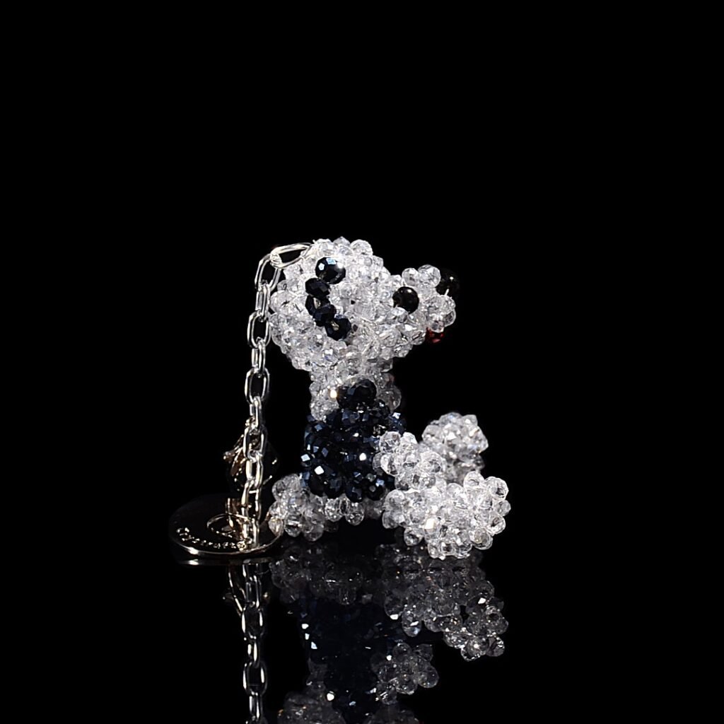 Mini Crystal Teddy Bear Keychain Crystal Beaded Charm Side View