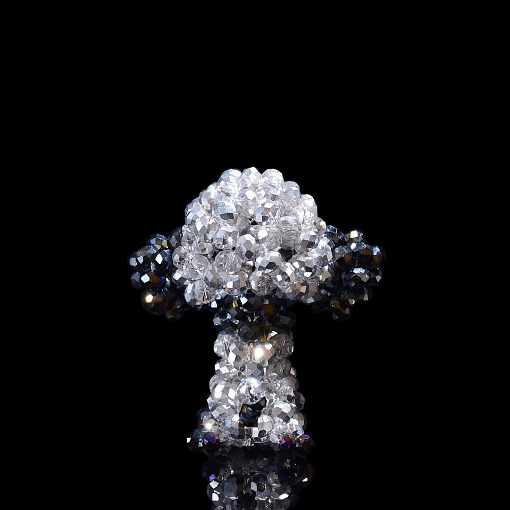 Gray Crystal Beaded Teddy Dog Figurine Back View Handmade Crystal Dog Ornament