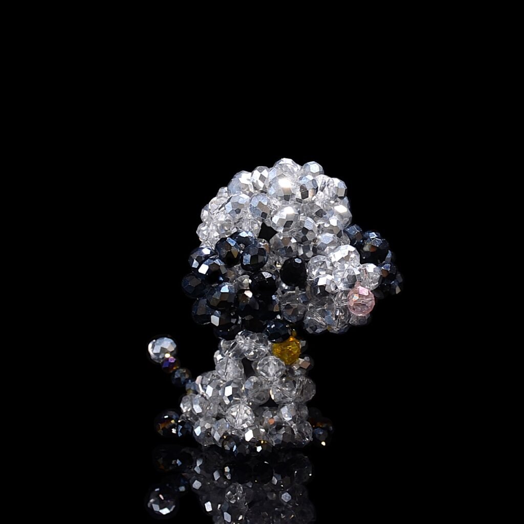 Gray Crystal Beaded Teddy Dog Figurine Side View