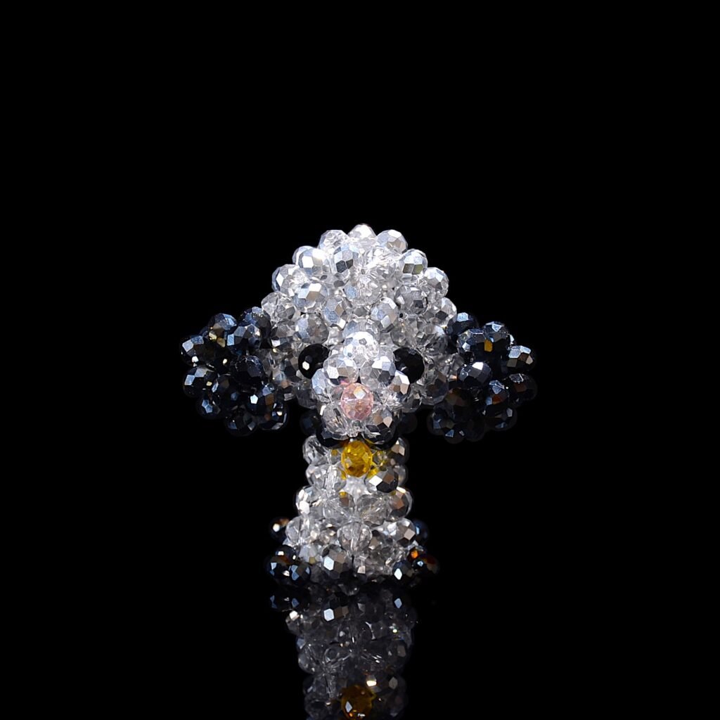 Gray Crystal Beaded Teddy Dog Figurine Handmade Decoration