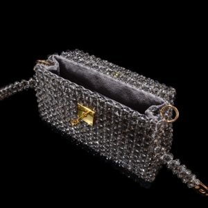 Gray Crystal Beaded Kelly Bag Velvet Interior
