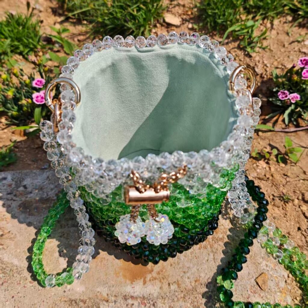 Crystal Beaded Bucket Bag with Velvet Interior