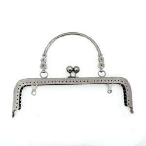 Gunmetal 20cm metal frame clasp with metal handle for beaded bags