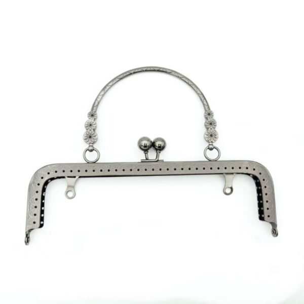 Gunmetal 20cm metal frame clasp with metal handle for beaded bags