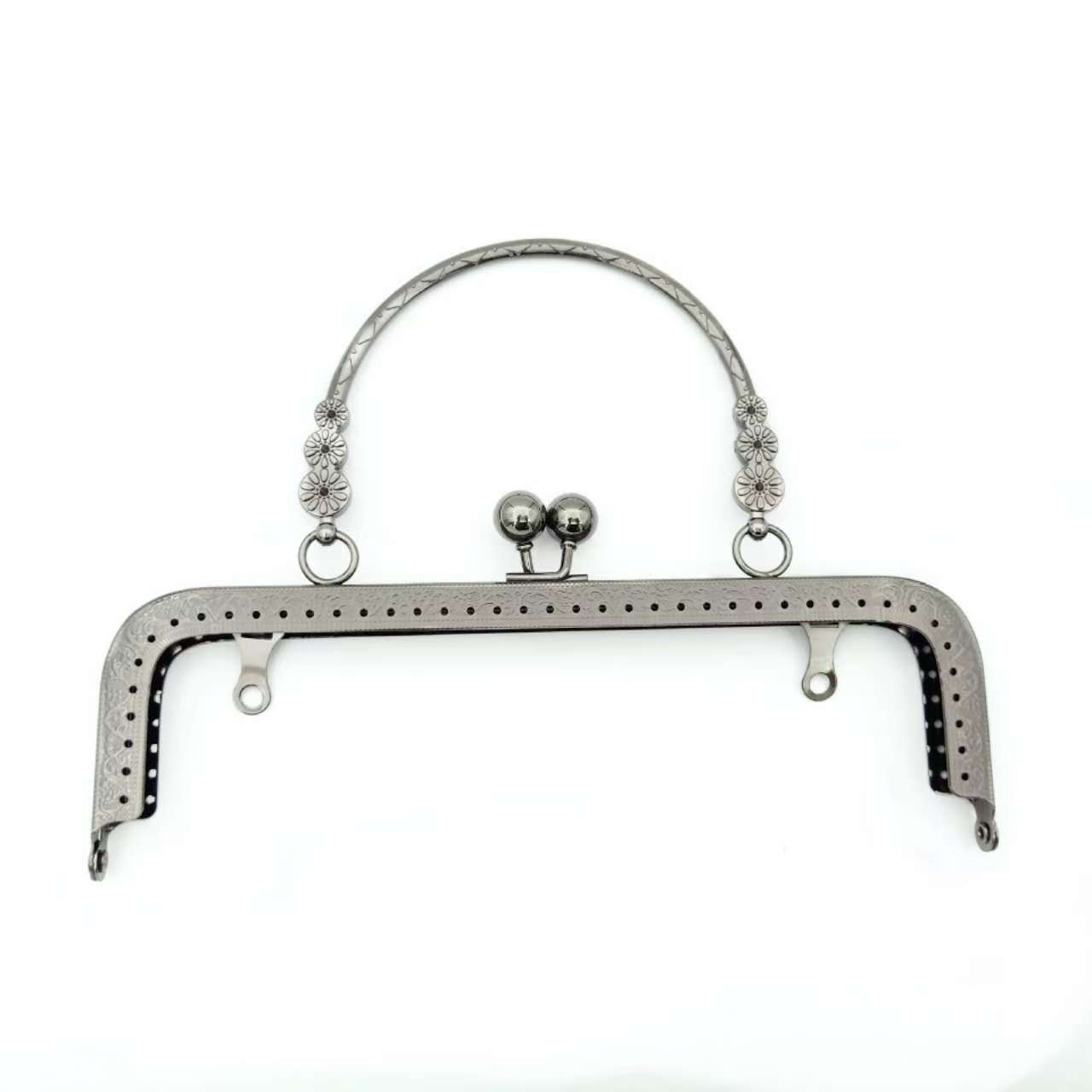 Gunmetal 20cm metal frame clasp with metal handle for beaded bags