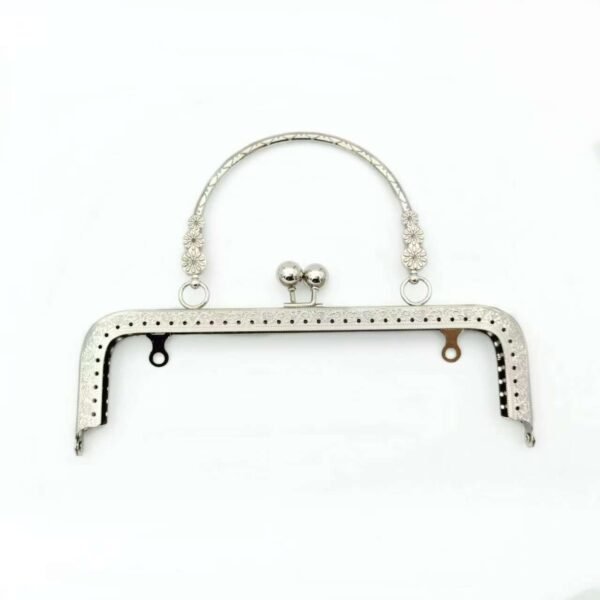 Silver 20cm metal frame clasp with metal handle for beaded bags
