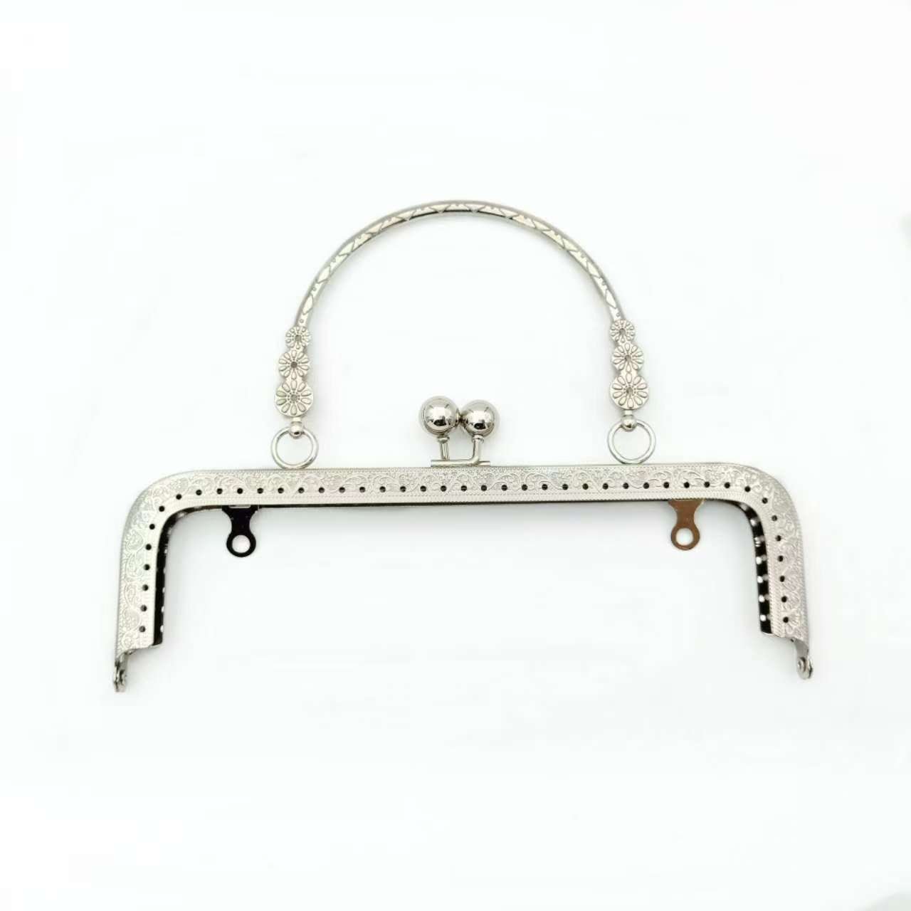 Silver 20cm metal frame clasp with metal handle for beaded bags