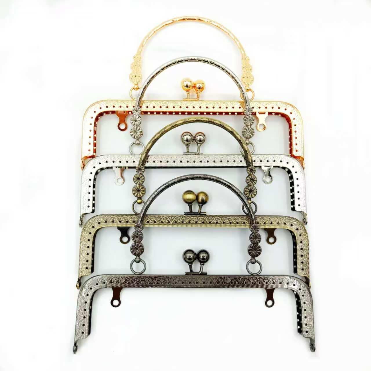 20cm metal frame clasp with metal handle for beaded bags in gold silver bronze and gunmetal