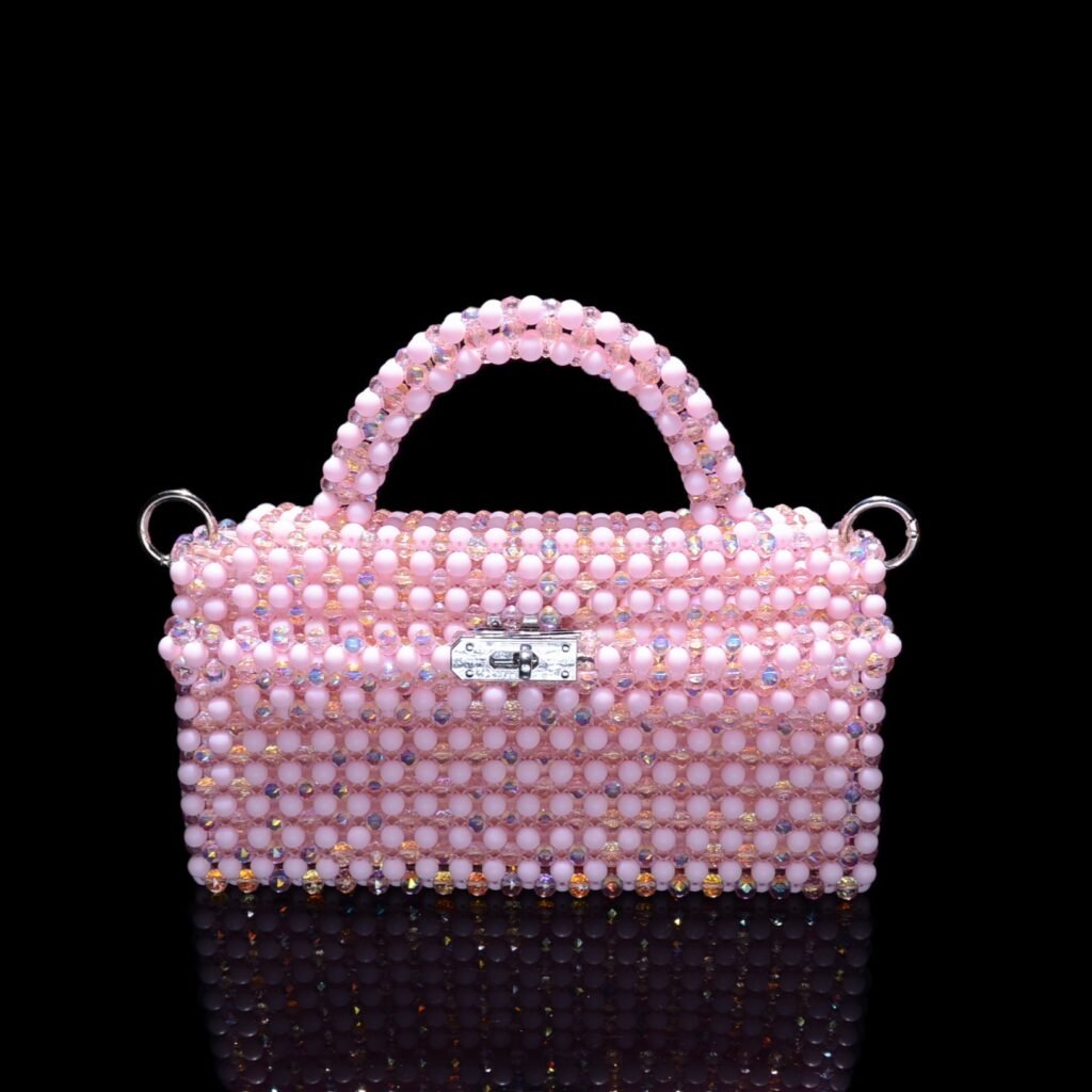 Pink Crystal Beaded Kelly Bag Front View