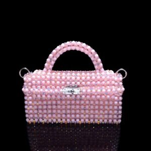 Pink Crystal Beaded Kelly Bag Front View