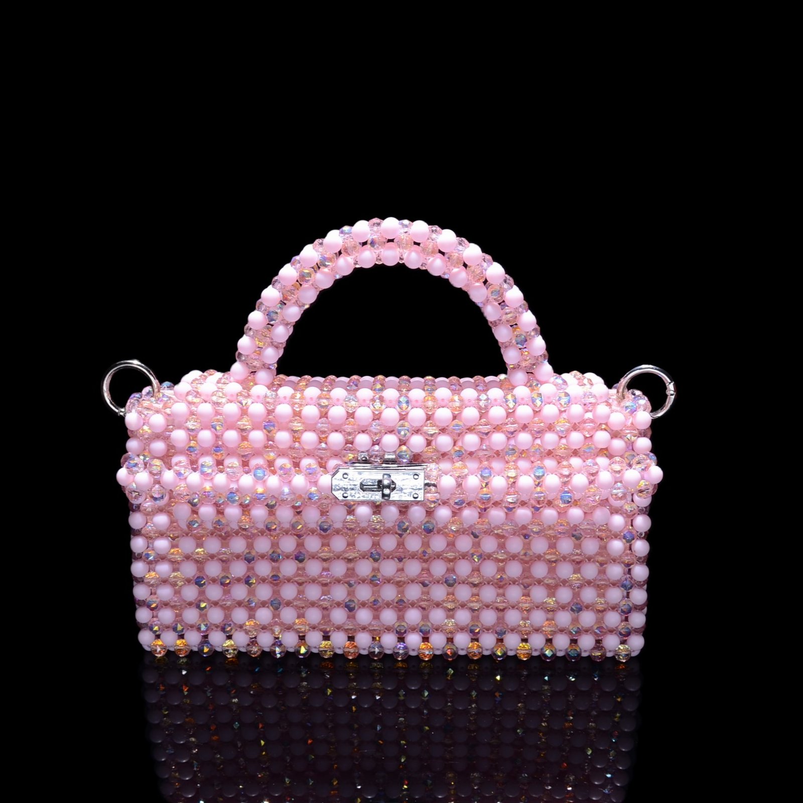 Pink Crystal Beaded Kelly Bag Front View