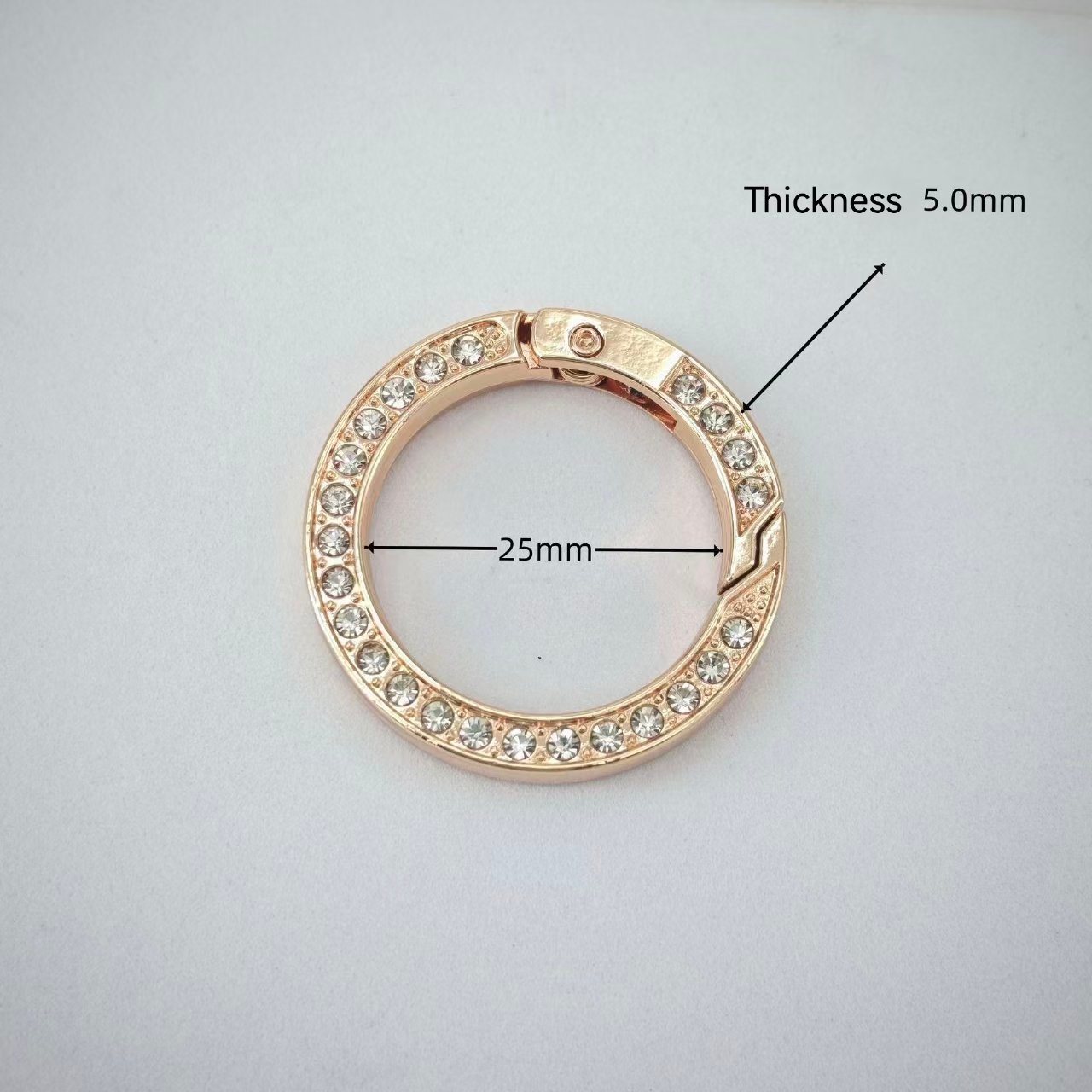 Rhinestone metal loop size guide with 25mm inner diameter and 5mm thickness