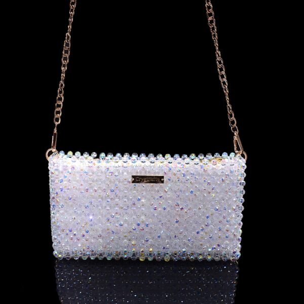 Detachable metal chain strap for classic crystal beaded zipper handbag